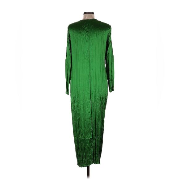 Vintage Kelly Green Long Sleeve Pleated Maxi Dress Party Gown Size 40 - Picture 2 of 8